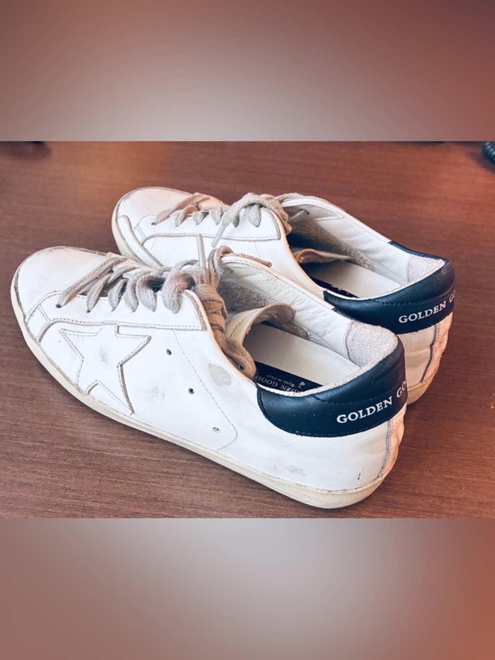 Golden Goose White Leather Low-Top Sneakers with Blue Accents